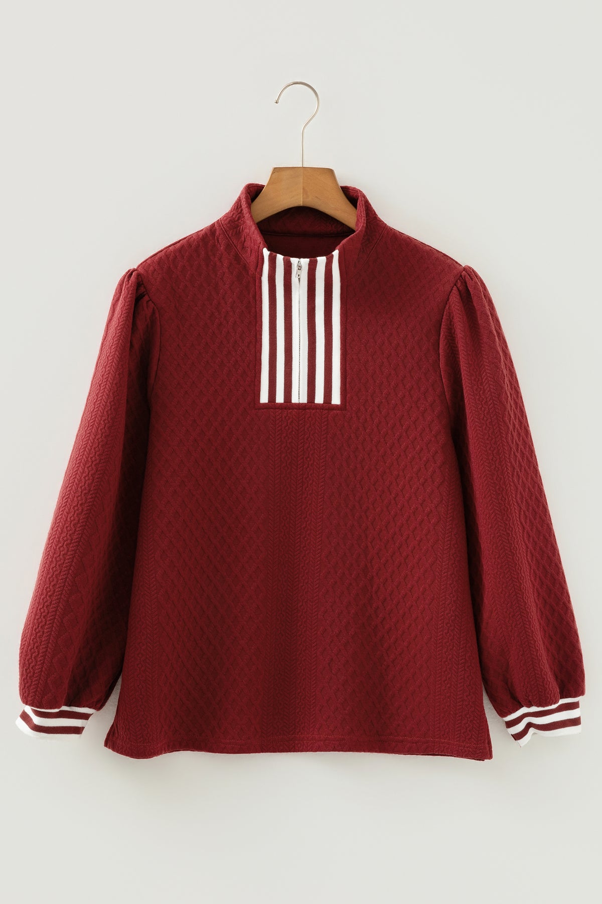 Racing Red Zip-Neck Patchwork Sweatshirt