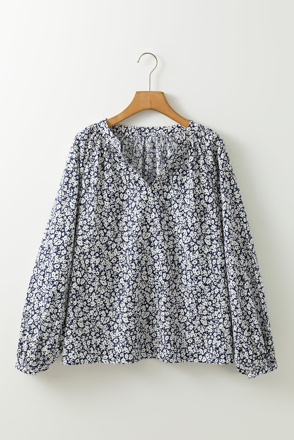Blue Floral Puff-Sleeve Blouse