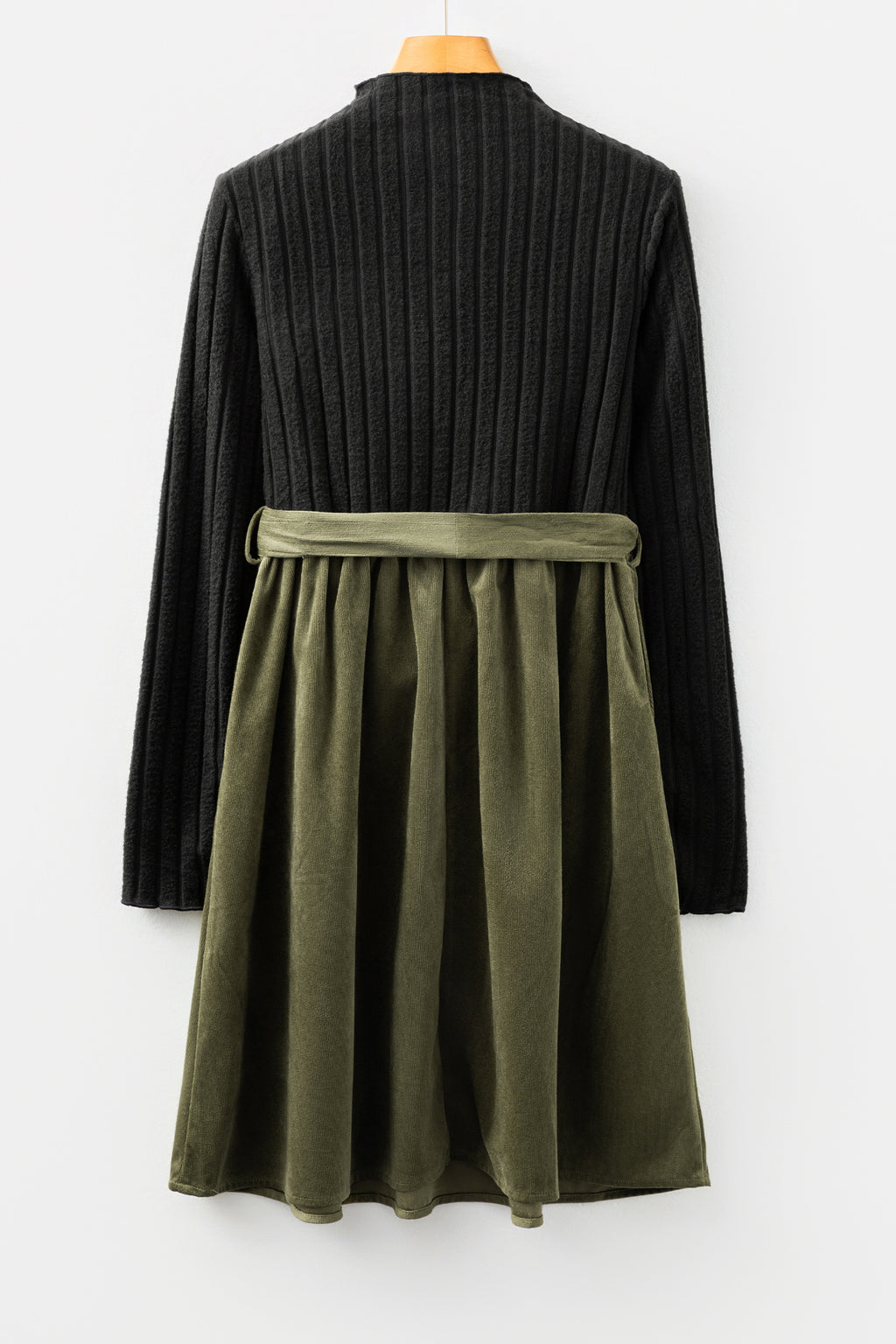 Black Ribbed Knit Belted Dress