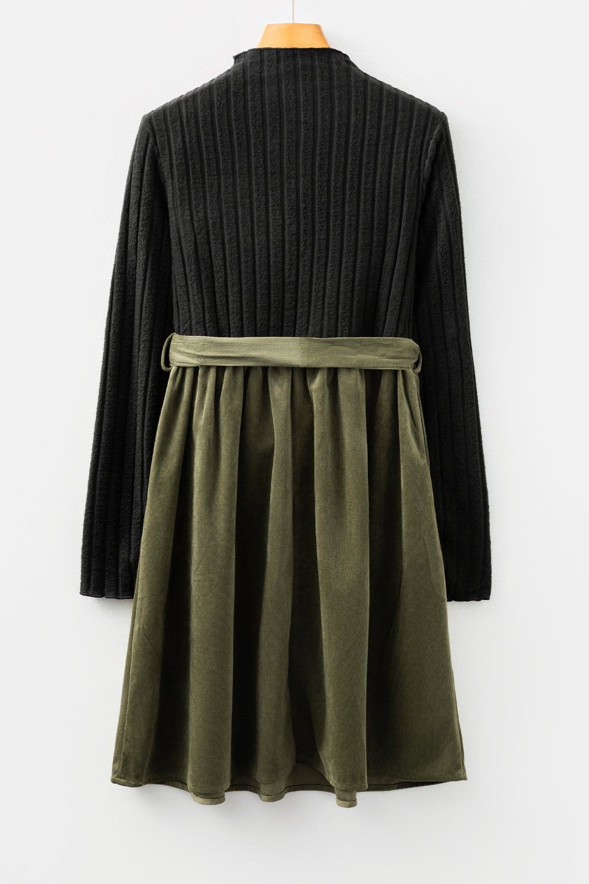 Black Ribbed Knit Belted Dress