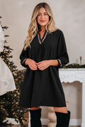 Black Contrast-Trim Shift Mini Dress