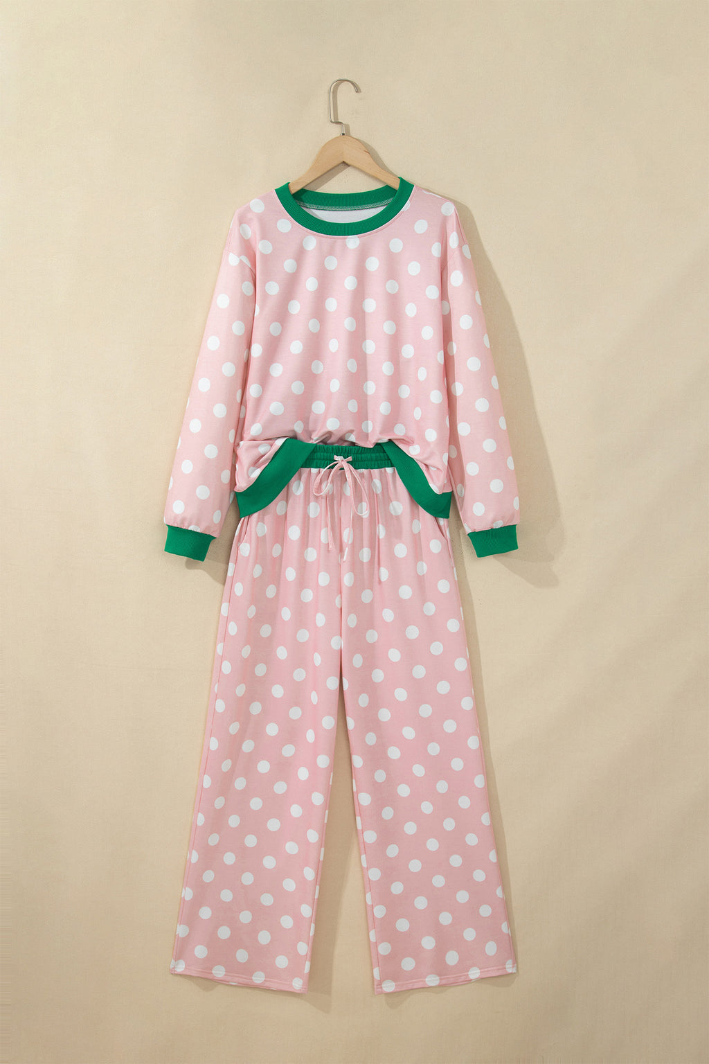 Polka Dot Contrast Trim Pant Set