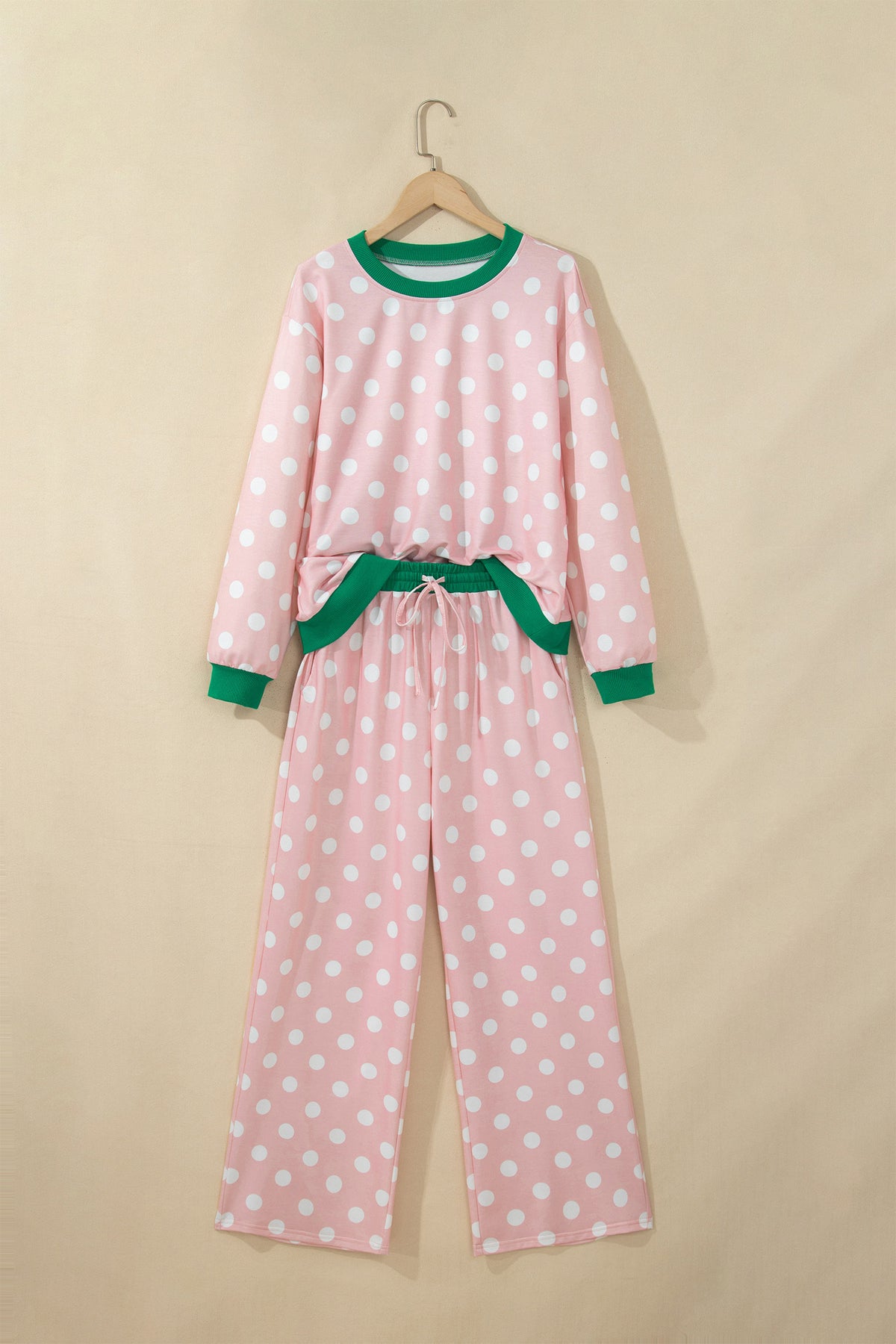 Polka Dot Contrast Trim Pant Set