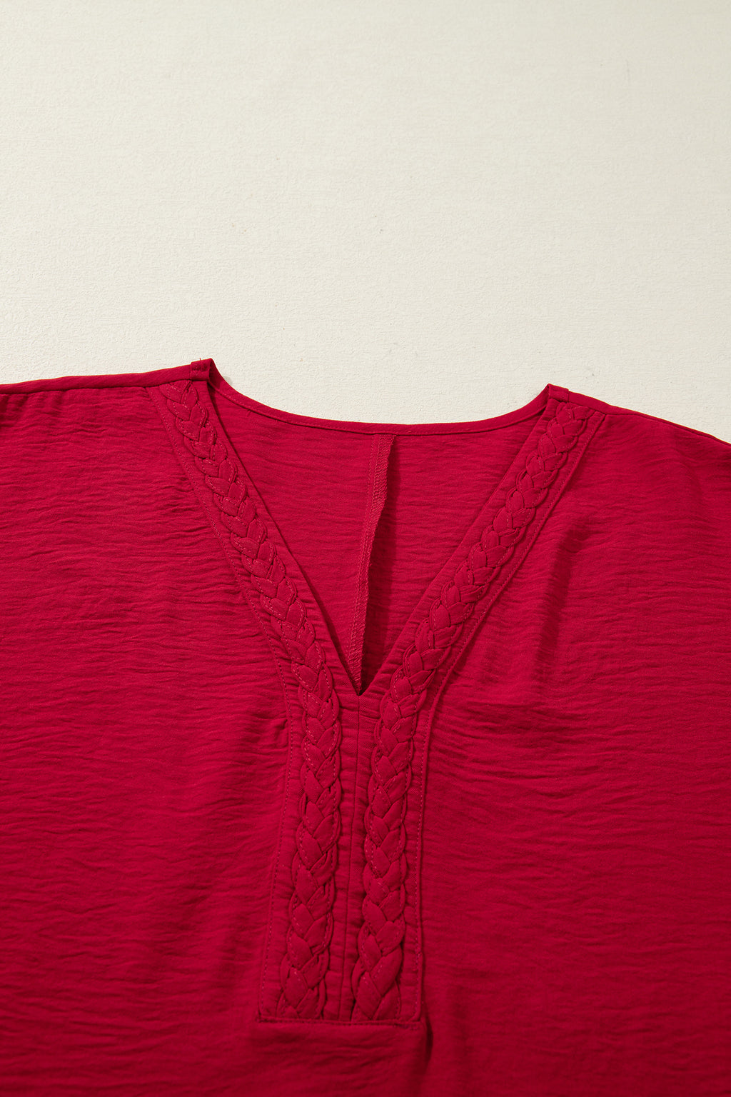 Red Braided V Neck Blouse