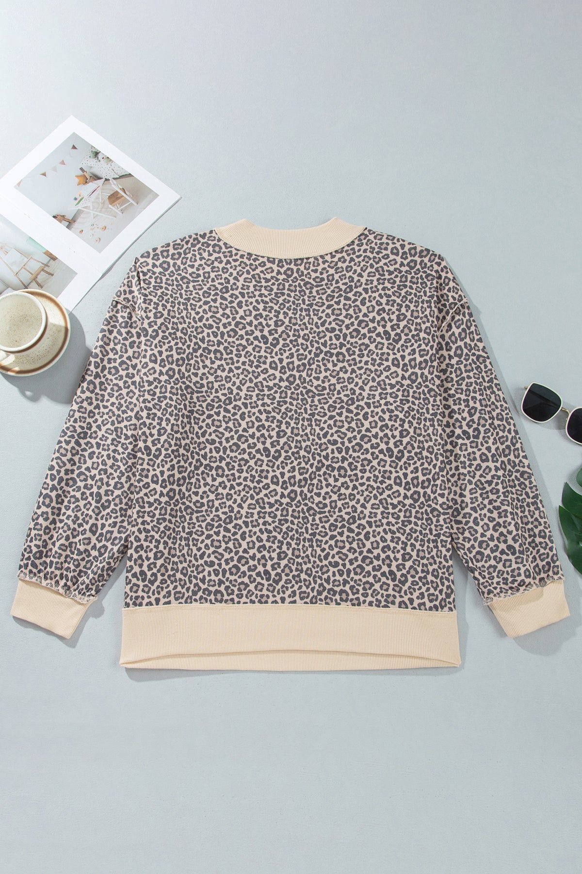 Plus size leopard print ribbed color block mock neck sweatshirt in multicolor, from Dear-Lover Plus Size Sweatshirts & Hoodies collection.