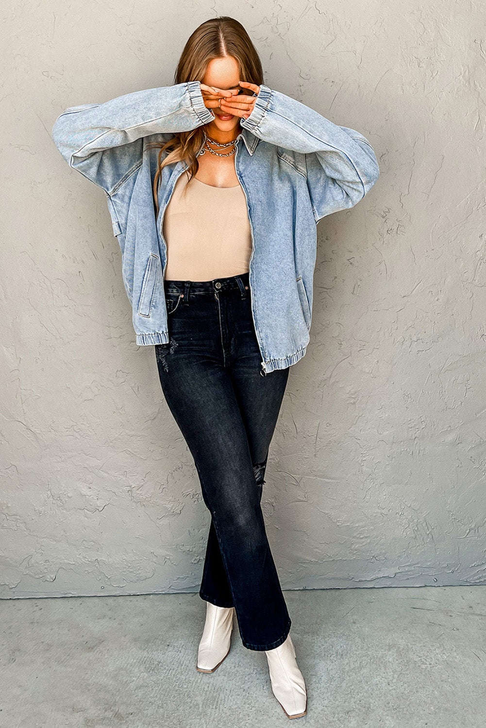 Myosotis Zip-Up Denim Jacket