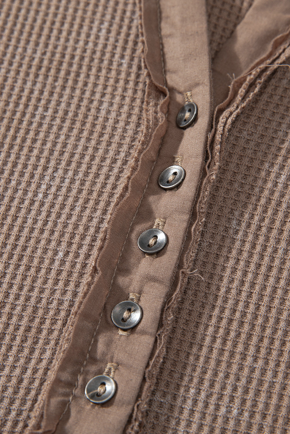 Coffee Acid Wash Waffle-Knit Top