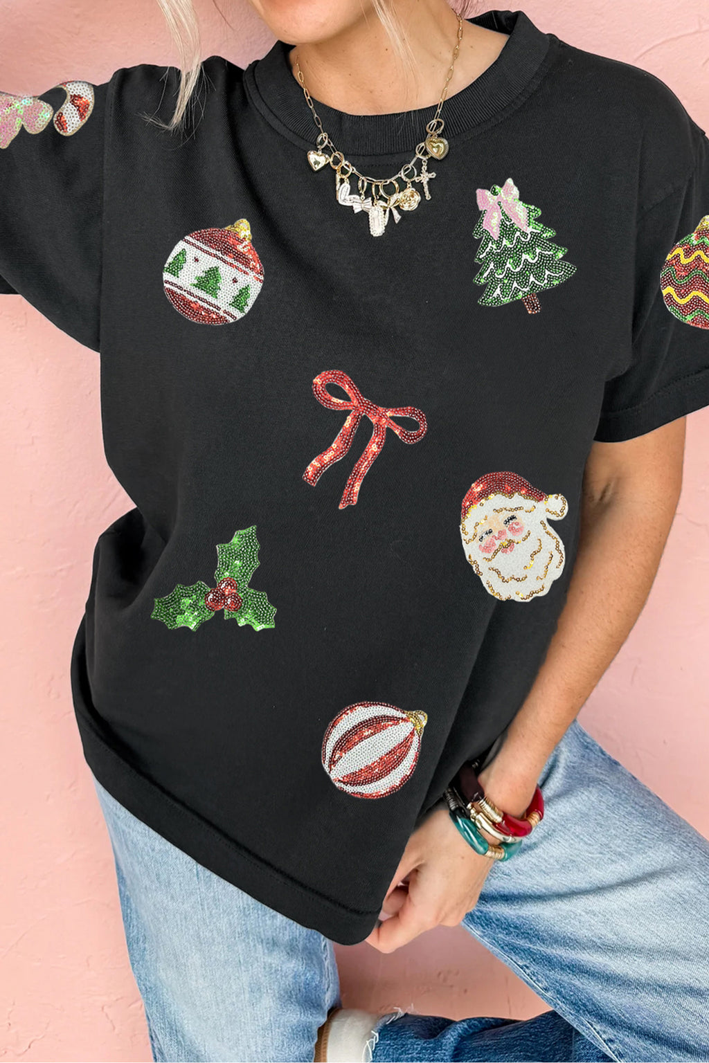 Black Christmas Sequin Graphic Tee