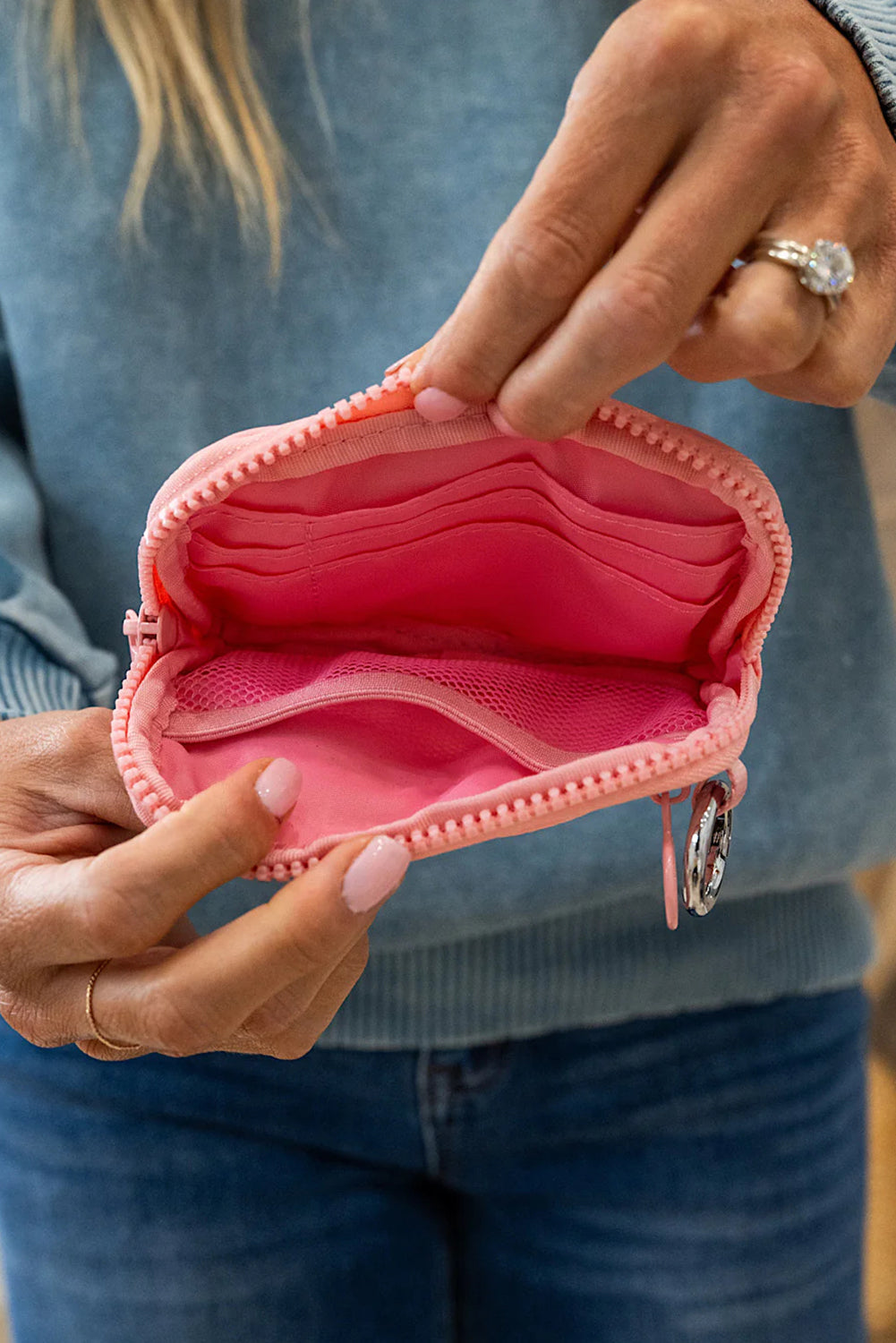 Pink Transparent ID Window Coin Storage Wrist Bag