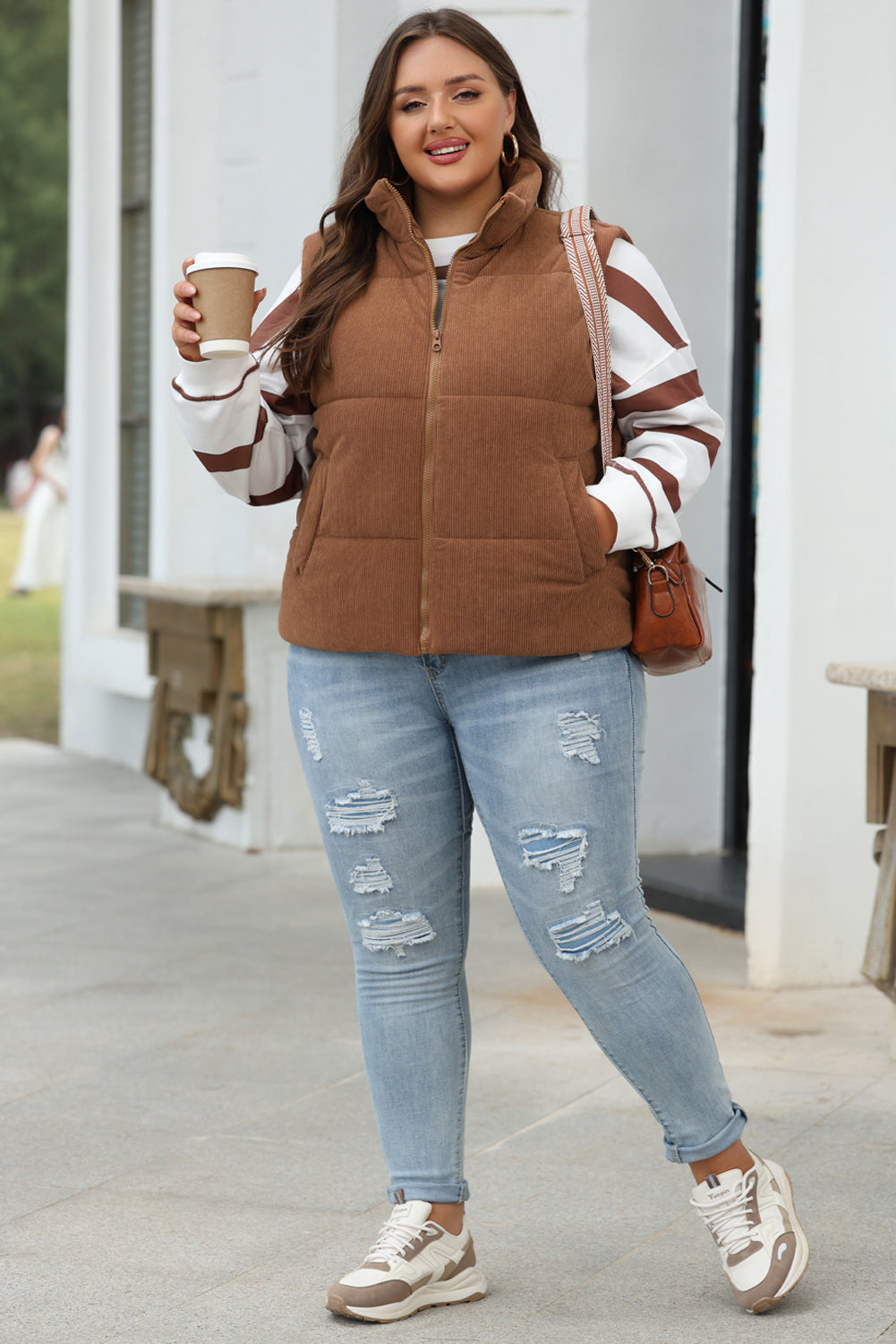 Corduroy Puffer Vest with Zipper