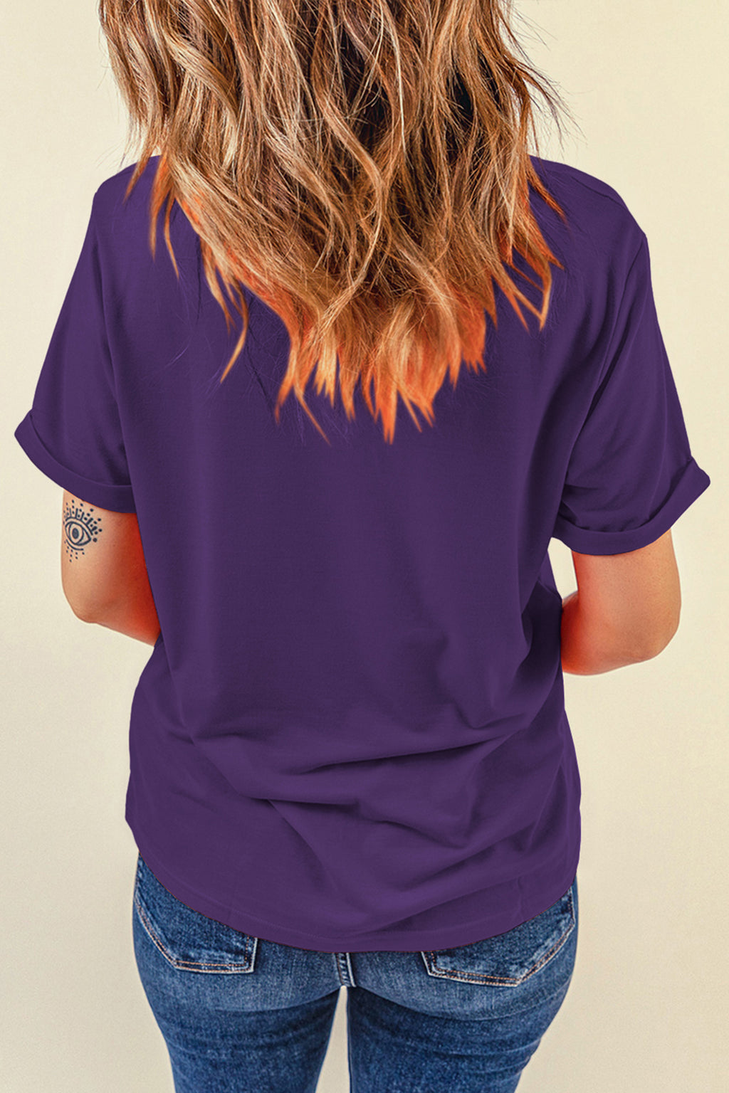 Orchid Petal Casual Plain Crew Neck Tee