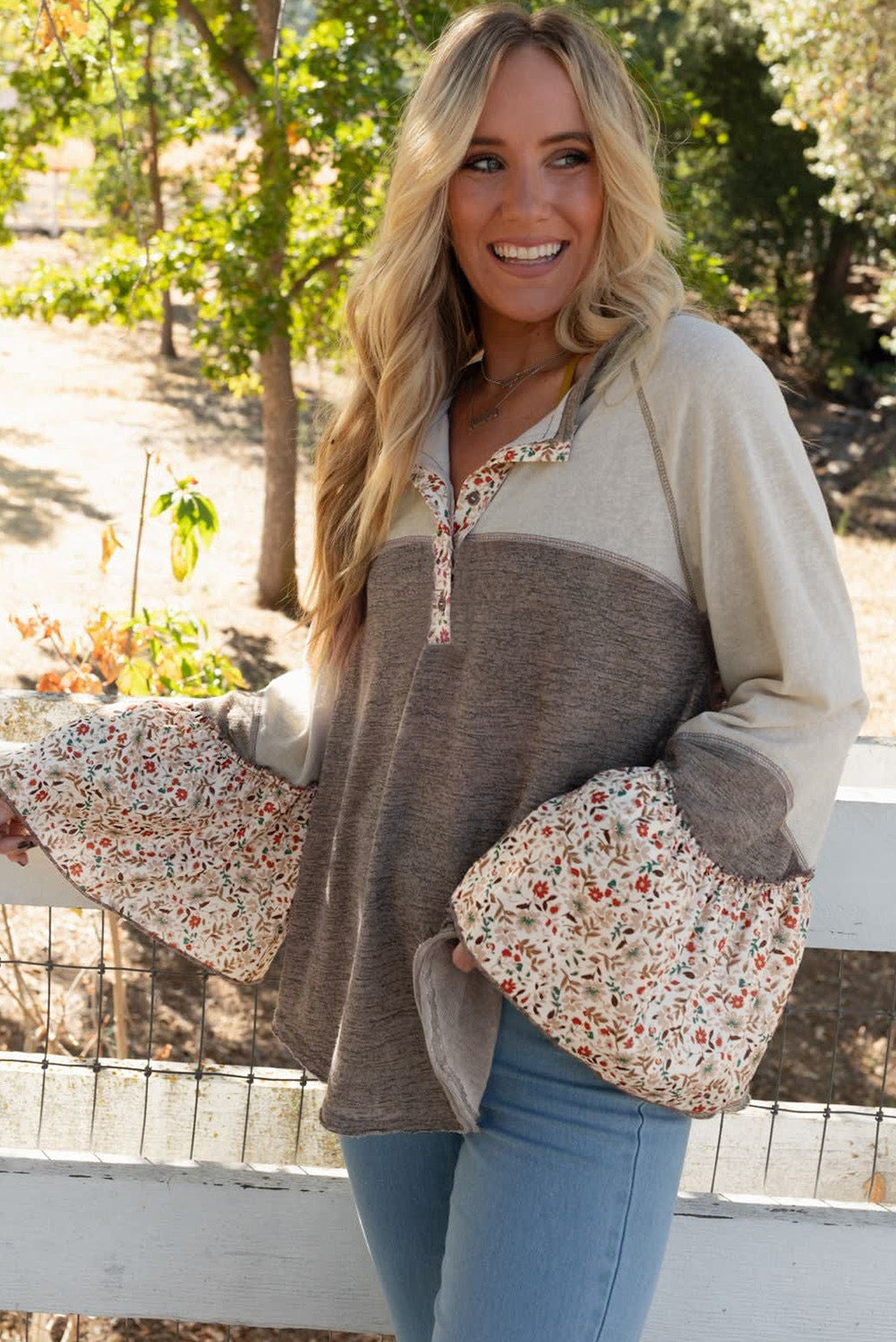 Goat Colorblock Floral Henley Top