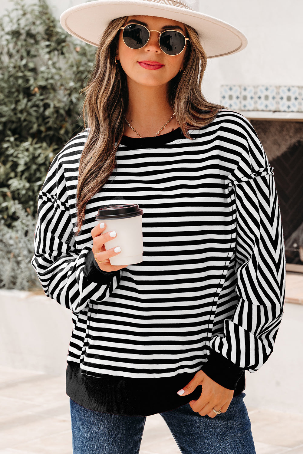Orange Stripe Drop-Shoulder Top
