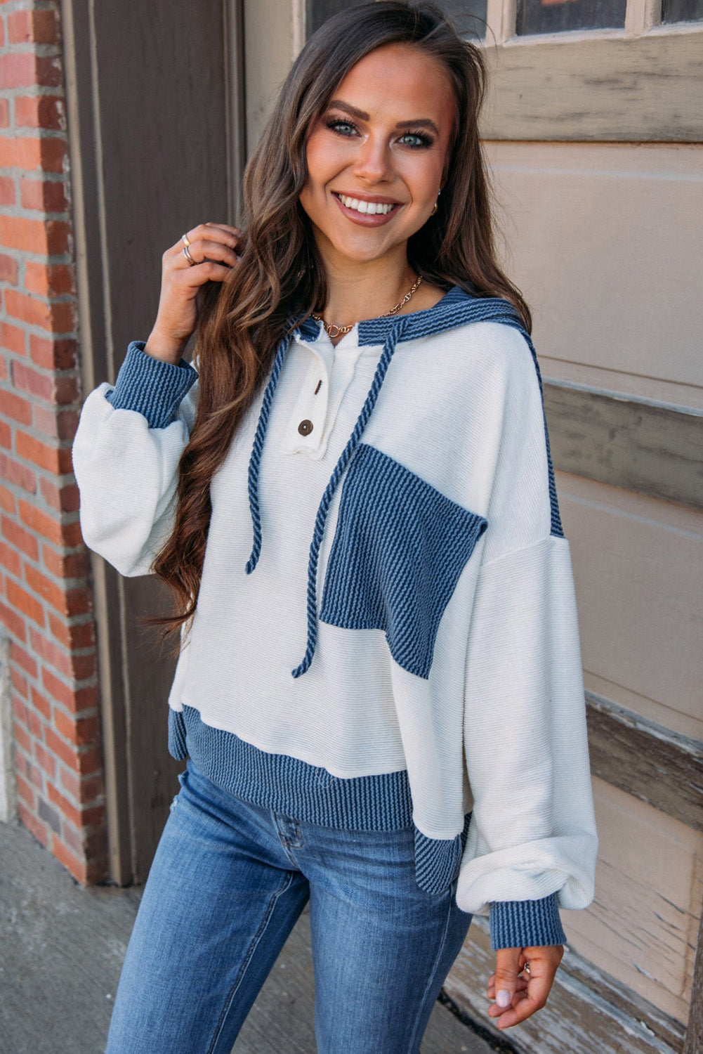 Light Pink Colorblock Hooded Top