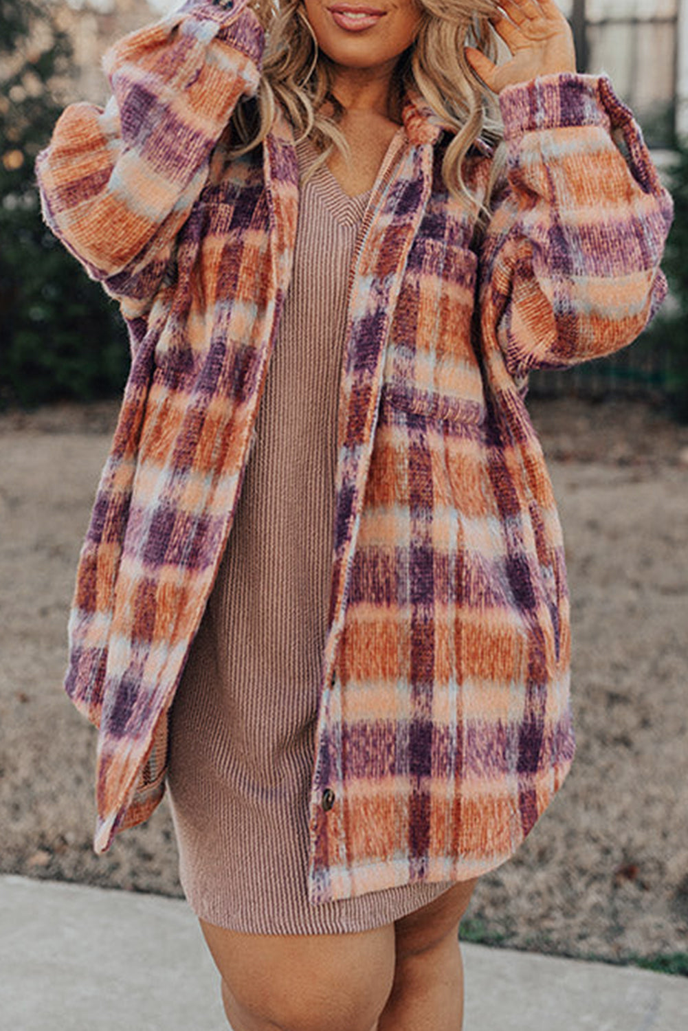 Multicolour plus size plaid print collared button-up jacket from Dear-Lover with a stylish, vibrant design.