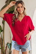 Red Braided V Neck Blouse